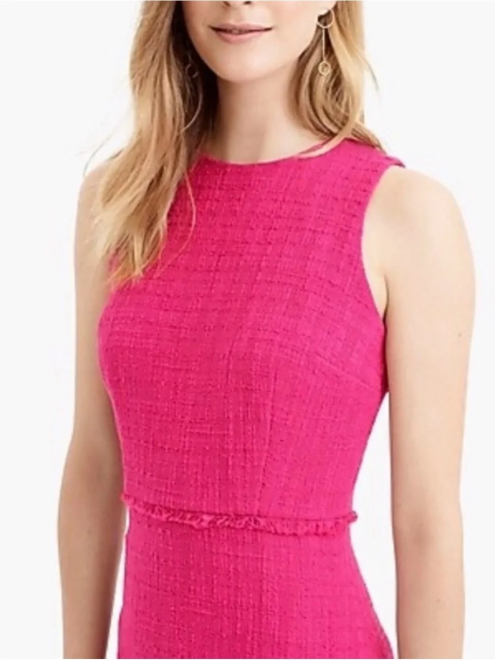 J. CREW | Pink Fluted hem A-line Dress in Textured Cotton Tweed Sz. 8 Tall